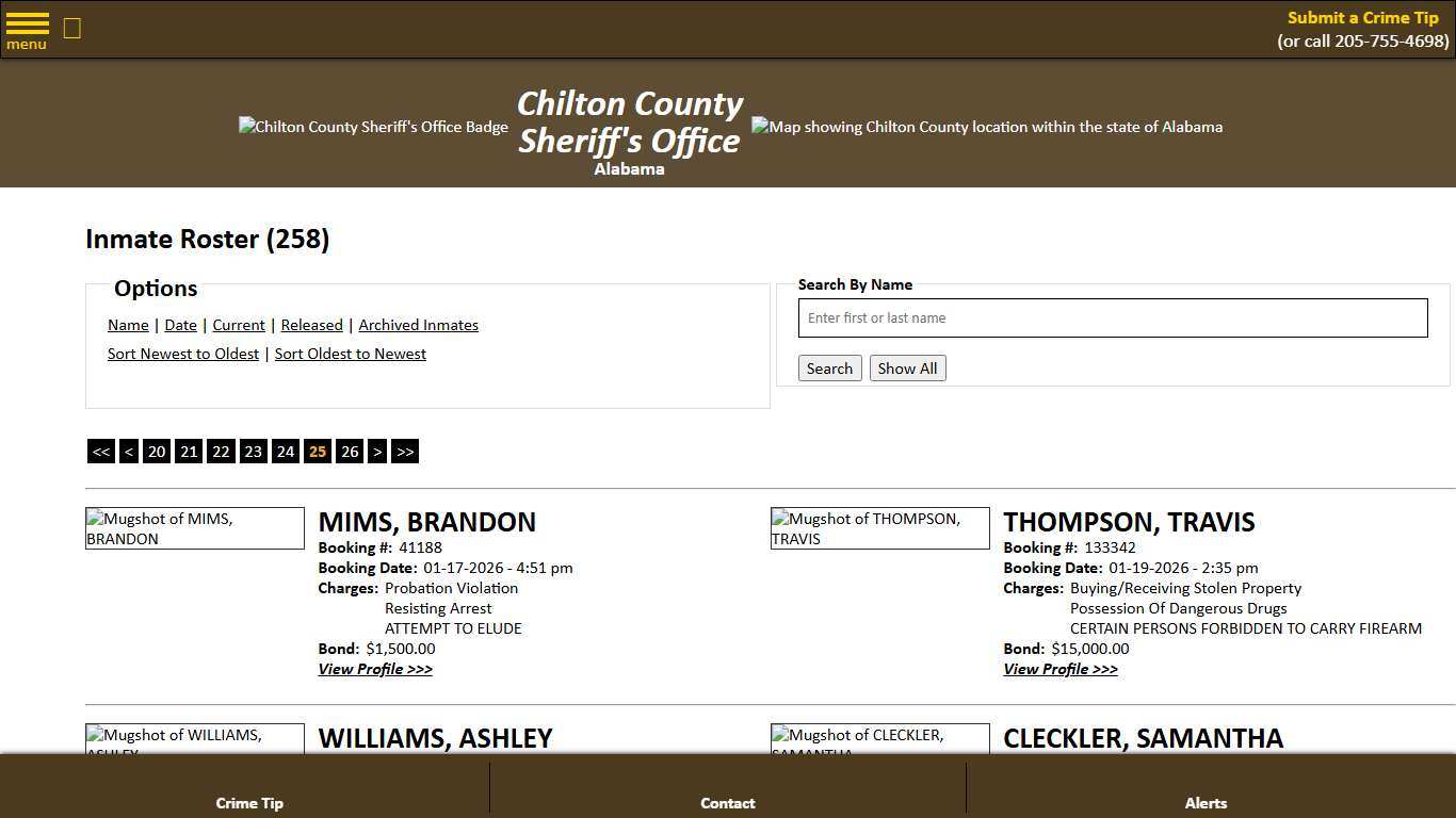 Inmate Roster - Page 25 Current Inmates Booking Date Ascending - Chilton County Sheriff's Office